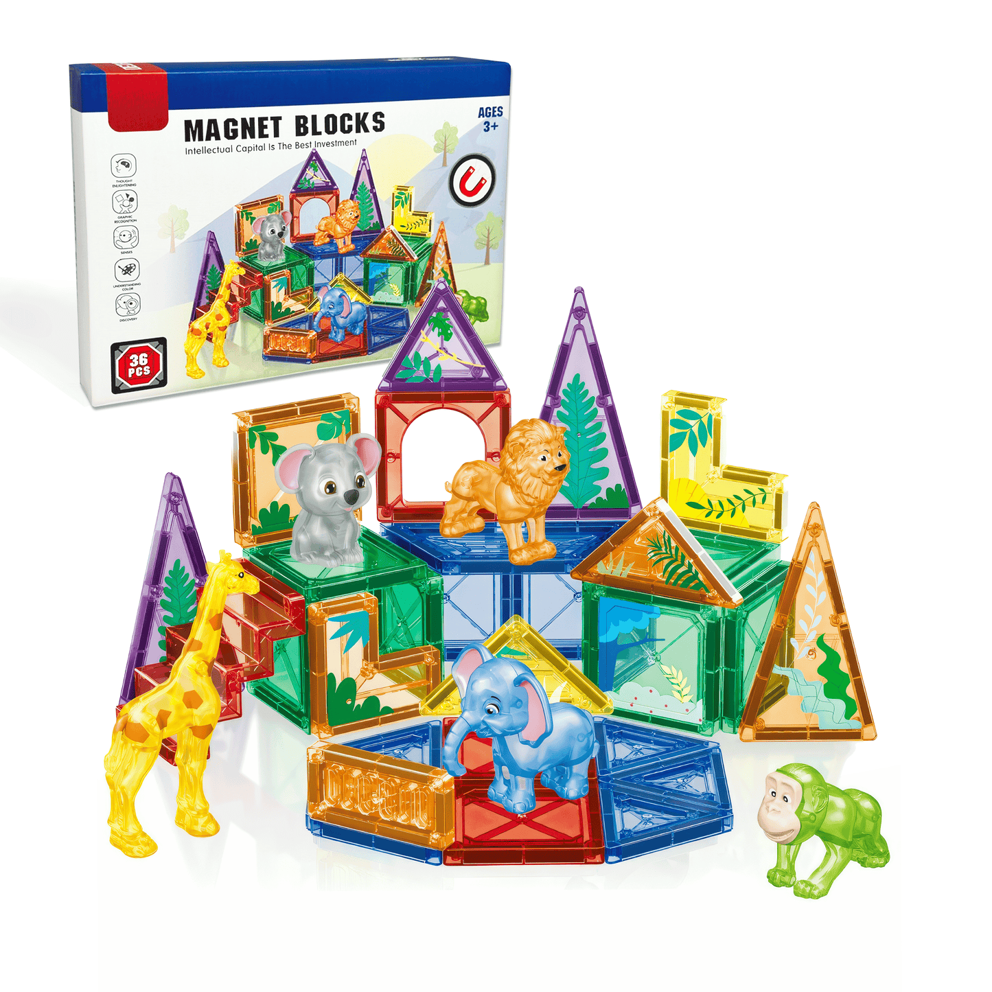 Magnet Building Blocks Safari Animals - 36 pcs